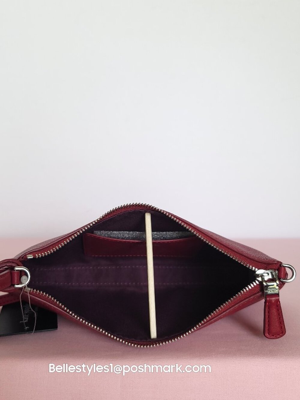 KATE SPADE Loop Pochette Pebbled Leather Mini Bag- Red Jam color⭐ - Picture 15 of 16